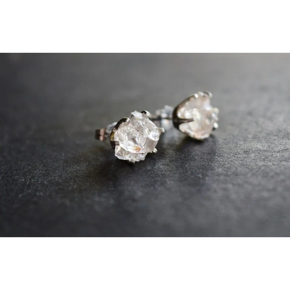 Lake County diamond earrings, 925 sterling silver, raw gemstones